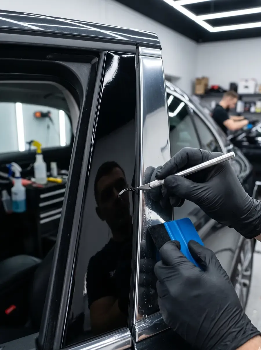 Chrome delete installation on vehicle pillar