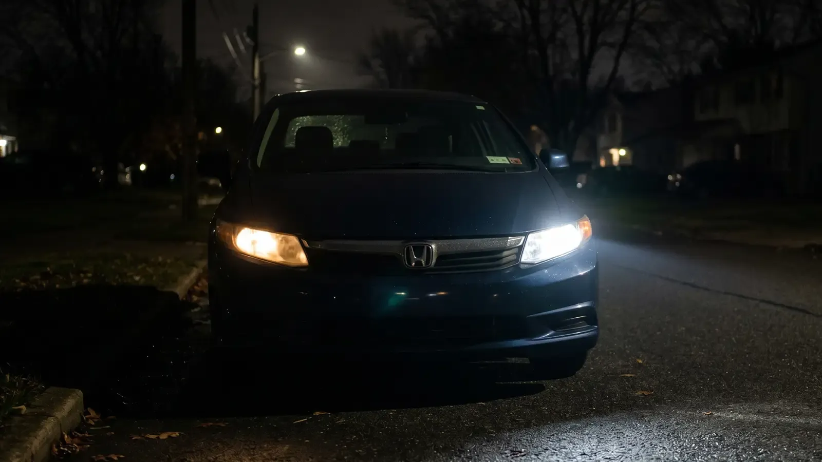 Comparison of cloudy vs restored headlight output at night