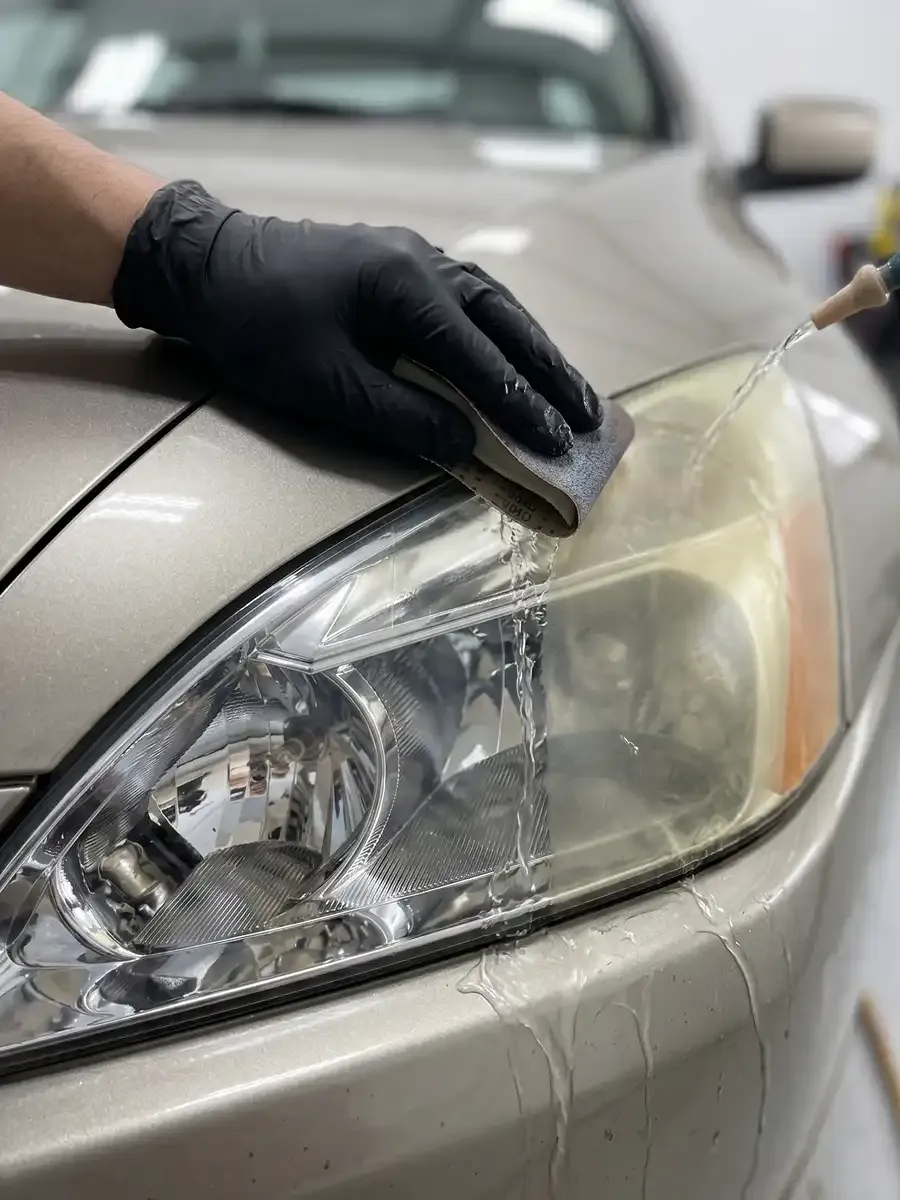 Headlight wet sanding process