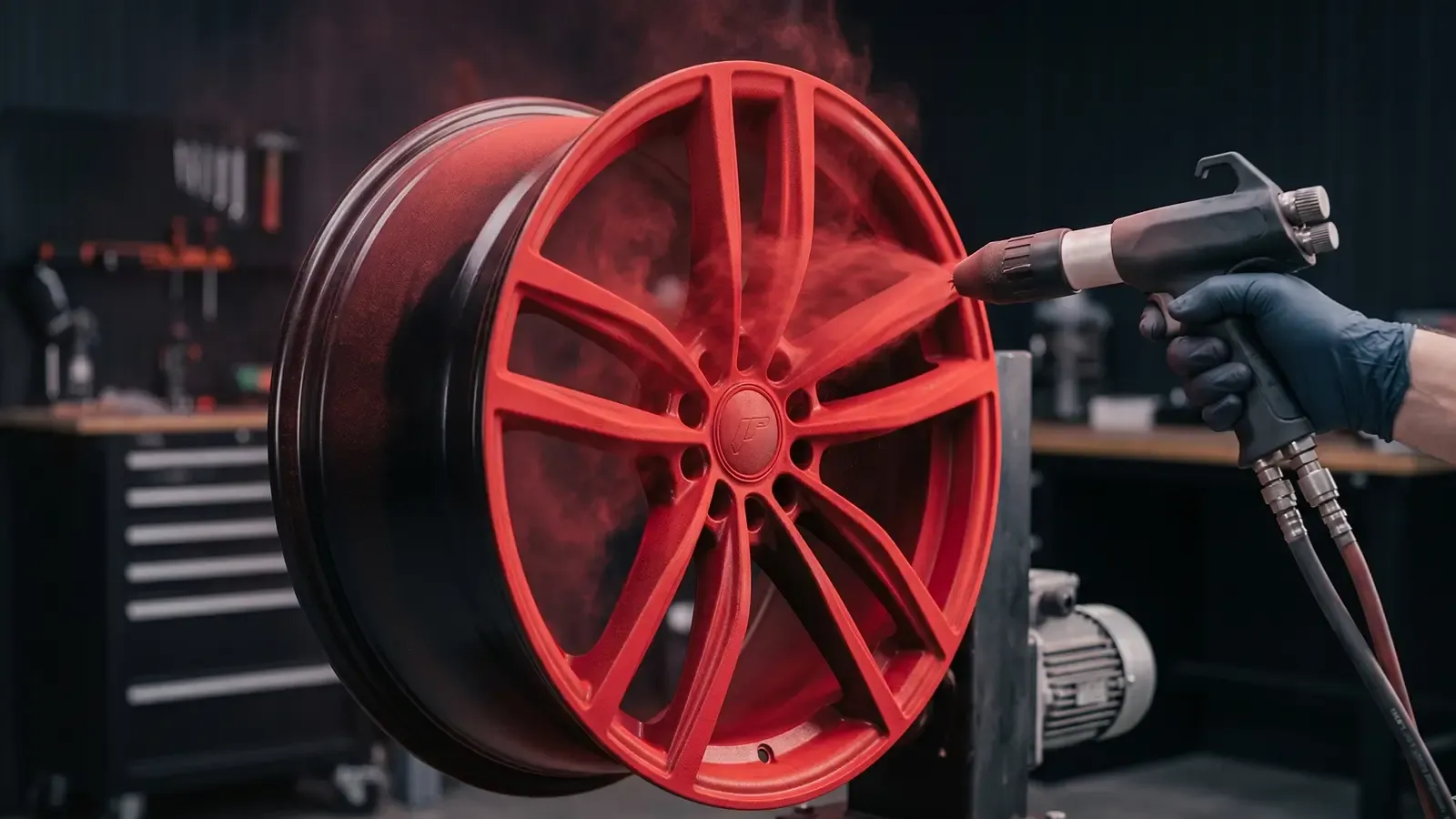 Powder coating application with electrostatic gun