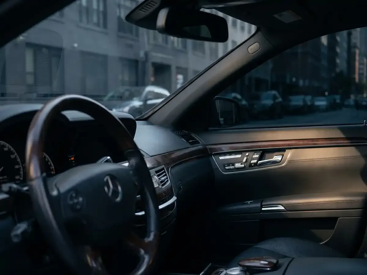 Interior view of a window tinted vehicle