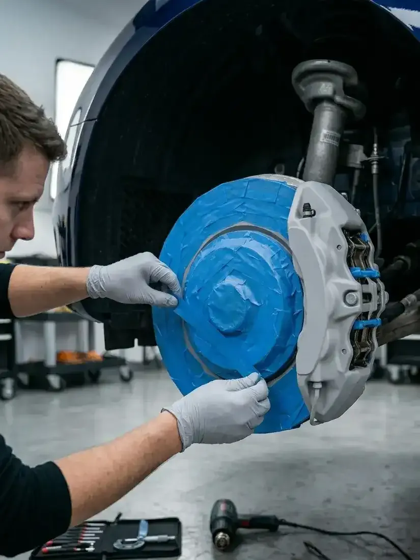 Caliper masking prep at Revibe Auto Styling